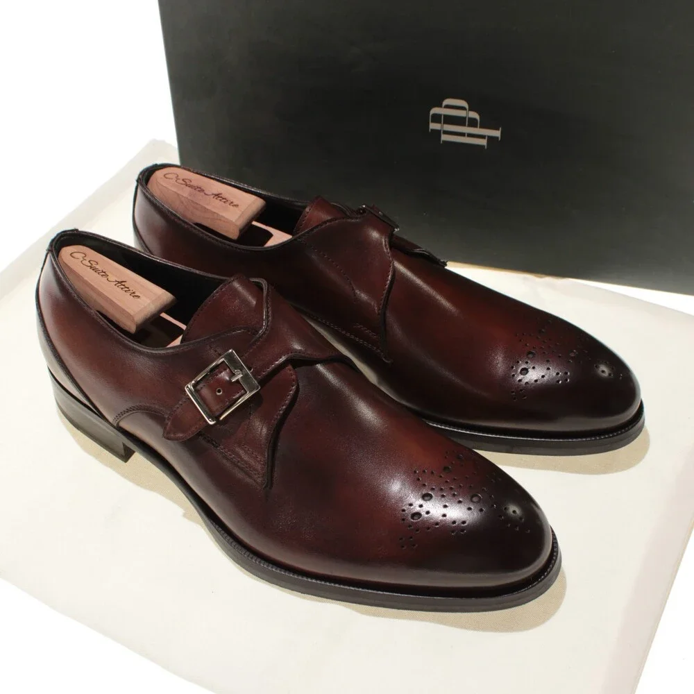 Pastori NWB Single Monk Strap Dress Shoes Size 9.5 US in Whiskey Brown Leather